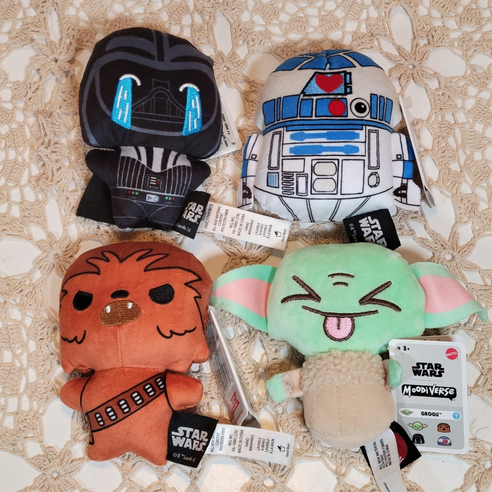 Mattel Star Wars Moodiverse Plush Set 4pc Multicolor New Darth Vader Grogu R2D2